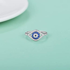 PEIMKO 925 Sterling Silver Turkish Evil Eye Rings for Women, Cubic Zirconia Evil Eye Jewelry Protection Lucky Birthday Gift Size 5-12