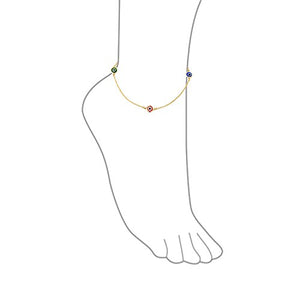 Bling Jewelry Delicate Turkish Evil Eyes Multi Color Anklet Ankle Bracelet for Women14K Gold Plated 925 Sterling Silver 10 Inch