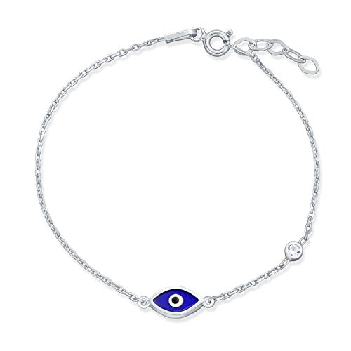 Bling Jewelry Turkish Minimalist Simple Evil Eye Charm Bracelet for Teen for Women Cubic Zirconia CZ 925 Sterling Silver Extender