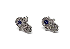 MYSTIC JEWELS By Dalia Earrings Hand of Fatima with Enamel Turkish Eye Pendant 925 Sterling Silver to Protect You