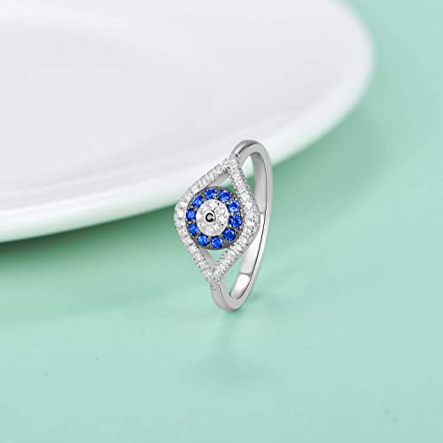 PEIMKO 925 Sterling Silver Turkish Evil Eye Rings for Women, Cubic Zirconia Evil Eye Jewelry Protection Lucky Birthday Gift Size 5-12