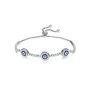 GOXO Evil Eye Chain 925 Sterling Silver Crystal Bracelet for Women Girls (evil eye bracelet)