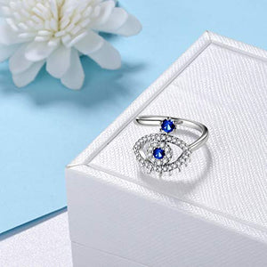 Adjustable Blue Evil Eye Ring Women 925 Sterling Silver Cubic Ziron Stackable Protective Turkish Eye Girl Statement Ring Elegant Jewelry Gift FR0007W