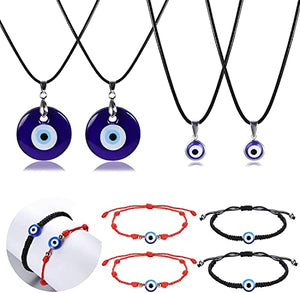 LOLIAS 8 Pieces Evil Eye Jewelry Set Blue Eye Pendant Evil Eye Necklace Handmade Braided 7 Knots Evil Eye Bracelet Turkish Lucky Necklaces Bracelets for Women Men