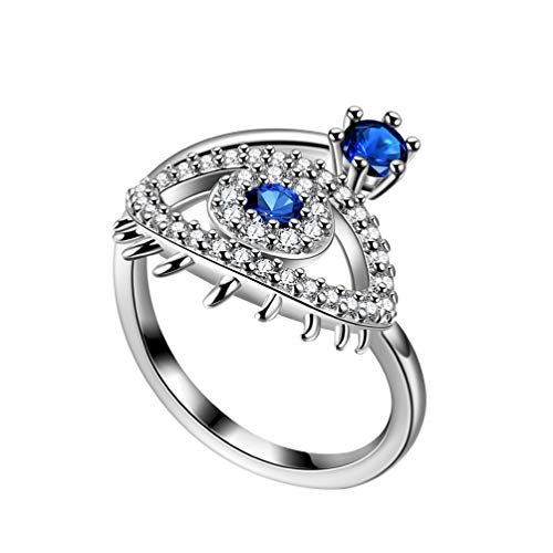 Adjustable Blue Evil Eye Ring Women 925 Sterling Silver Cubic