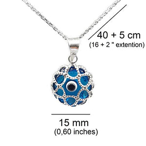 Mystic Jewels by Dalia - Evil Eye Crystal Necklace and 925 Sterling Silver - Filigree Turkish Eye - for Men and Women