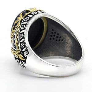 925 Sterling Silver Men's Ring Black Natural Agate Stone Signet Ring Handcrafted Turkish Jewelry