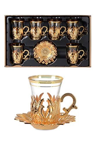 Luxury Moroccan Tea Glasses - Set Of 6, Gold Patterned