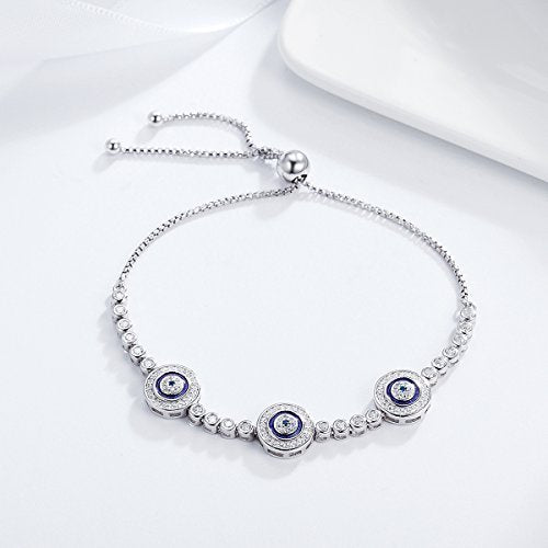GOXO Evil Eye Chain 925 Sterling Silver Crystal Bracelet for Women Girls (evil eye bracelet)
