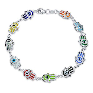 Turkish Colorful Multi Color Hamsa Hand Bracelet For Women For Protection And Good Luck 925 Sterling Silver