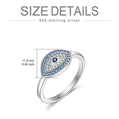 PELOVNY Evil Eye Ring Sterling Silver 925 - Turkish Evil Eye Ring - Light Blue CZ All Seeing Eye Rings for Women Girls