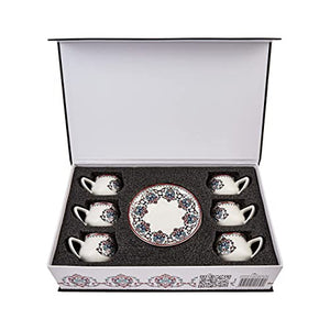 Karaca Nakkas Espresso Cup and Saucer Set of 6, 90 ml, Espresso Cup, Mocha Cup, Turkish Coffee Cup, 12 Pieces, Traditional Turkish Pattern, Ethnic Motif, Authentic, Dishwasher Safe, 90 ml