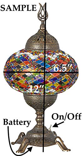 (15 Colors) Battery Operated Mosaic Table Lamp with Built-in LED Bulb, Turkish Moroccan Handmade Mosaic Table Desk Bedside Mood Accent Night Lamp Light Lampshade with LED Bulb,No Cord (Anatolian Rug)