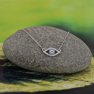 Vanbelle Sterling Silver Jewelry Evil Eye Pendant Necklace with Cubic Zirconia Stones and Rhodium Plated for Women and Girls
