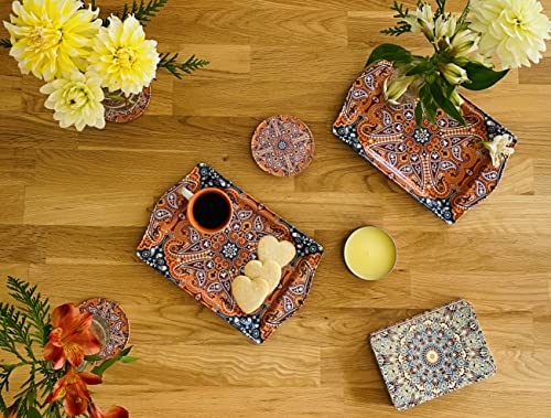 Totally Turkish Premium Design Serving Tray – Twin Pack of Trays with Gift Box, Decorative Serving Plates for Cups, Drinks, Bowls. Ideal Surface tidier for Household Items (Galata)