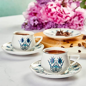 Set 6 Porcelain Coffee Cups with Saucer Fancy Rose 90ml
