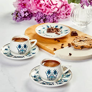 Set 6 Porcelain Coffee Cups with Saucer Fancy Rose 90ml