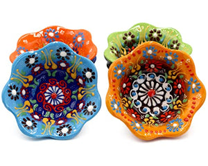 SilverCraft 6 Pcs Daisy Shaped Hand Painted Decorative Serving Turkish Tiny Bowls - Handmade Ceramic Bowl - Set of 6 (3.7''inc/9.5cm) 2.5 Oz Pinch Multicolor Small Serving Bowls - Best Gift Set