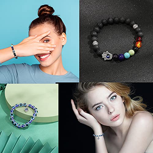Turquoise Beads Stretch Bracelet, Stainless Steel Charm Quatrefoil Good Luck  Clover Friendship Jewelry, Phi Mu boho yoga healing jewelry