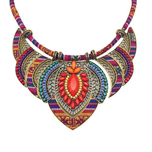 YAZILIND Ethnic Style Chunky Colorful Bohemian Festival Tribal Beaded Bib Collar Choker Costume Necklace Women Jewelry