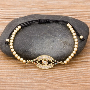 Hamsa Hand Evil Eye Copper CZ Beads Adjustable Bracelet Lucky Turkish Braided Rope Bracelet 5 Styles For Women Men Party Jewelry